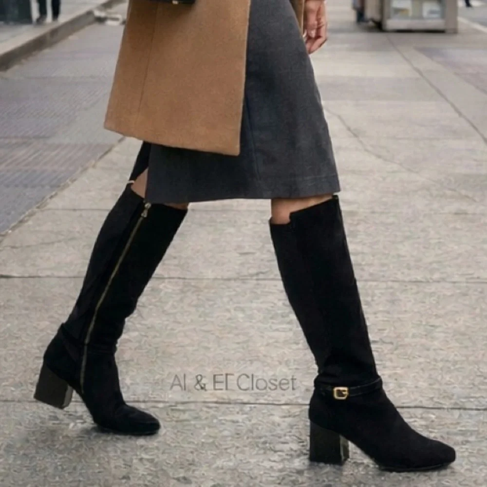 Blondo Twyla Waterproof Knee High Boots Black 8.5M Block Heel Suede Leather NWB